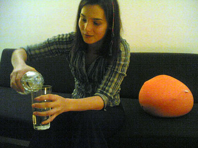 Gano&eacute;e drinking Evian
